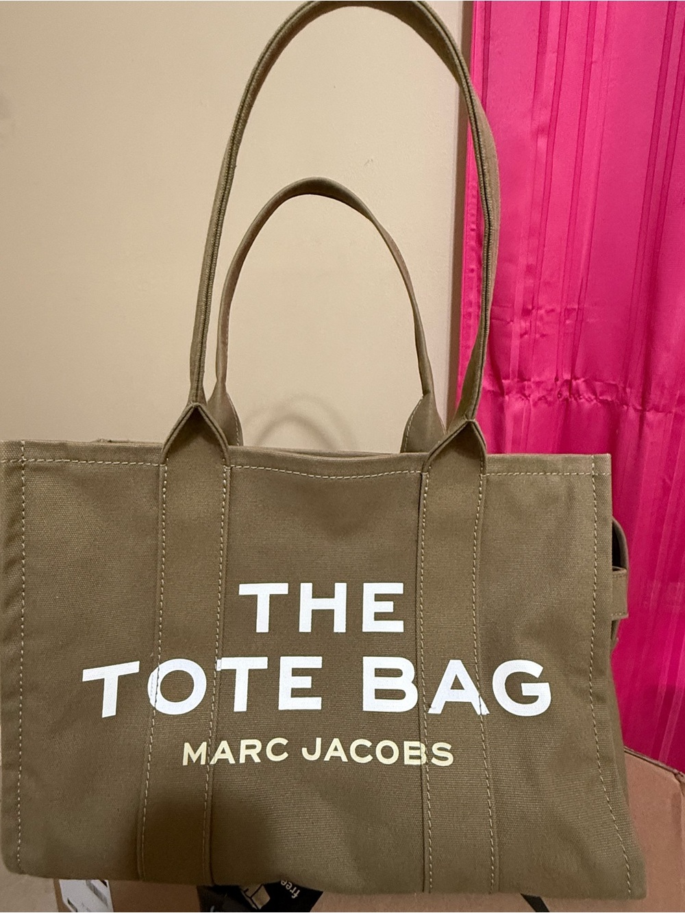 Marc Jacobs Olive Canvas The Tote Bag with White Logo